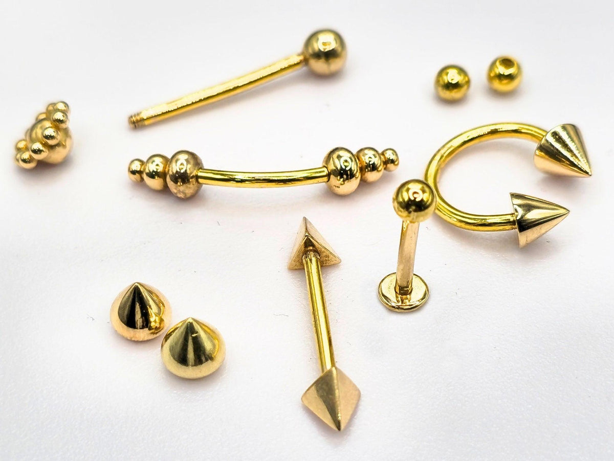 14K Gold Eyebrow Barbell: Unique Cone Body Piercing 16G