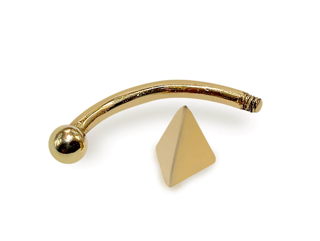 14K Gold Eyebrow Piercing: 16G Spike Pyramid Curved Barbell