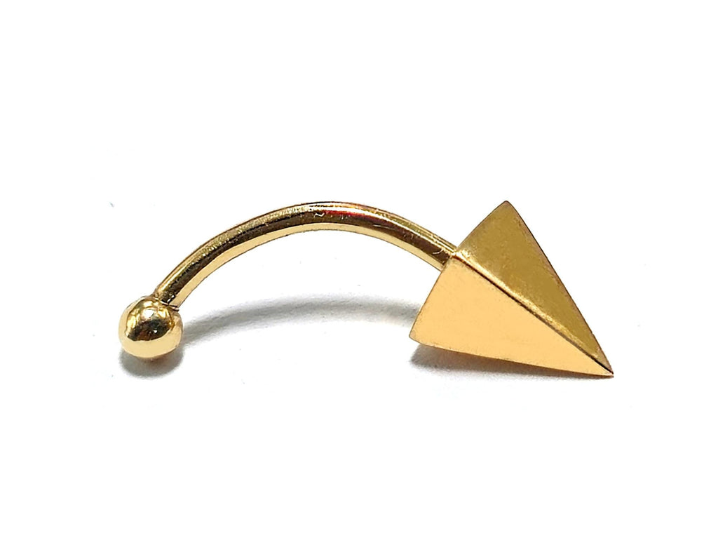 14K Gold Pyramid Spike Eyebrow Barbell - 16G Body Piercing