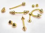 14K Gold Pyramid Spike Eyebrow Barbell - 16G Body Piercing