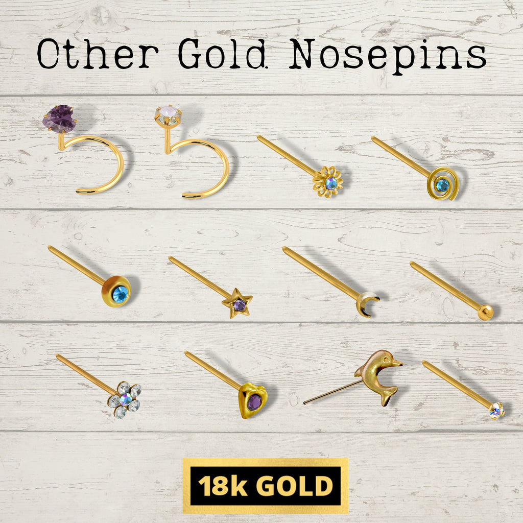 18K Gold Flower Nose Pin: Crystal Accent, Solid Gold Jewelry