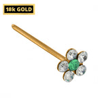18K Gold Flower Nose Pin: Crystal Accent, Solid Gold Jewelry