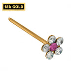 18K Gold Flower Nose Pin: Crystal Accent, Solid Gold Jewelry