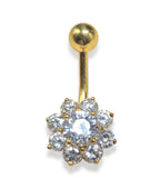 14K Gold Flower Belly Button Ring: Crystal Navel Piercing