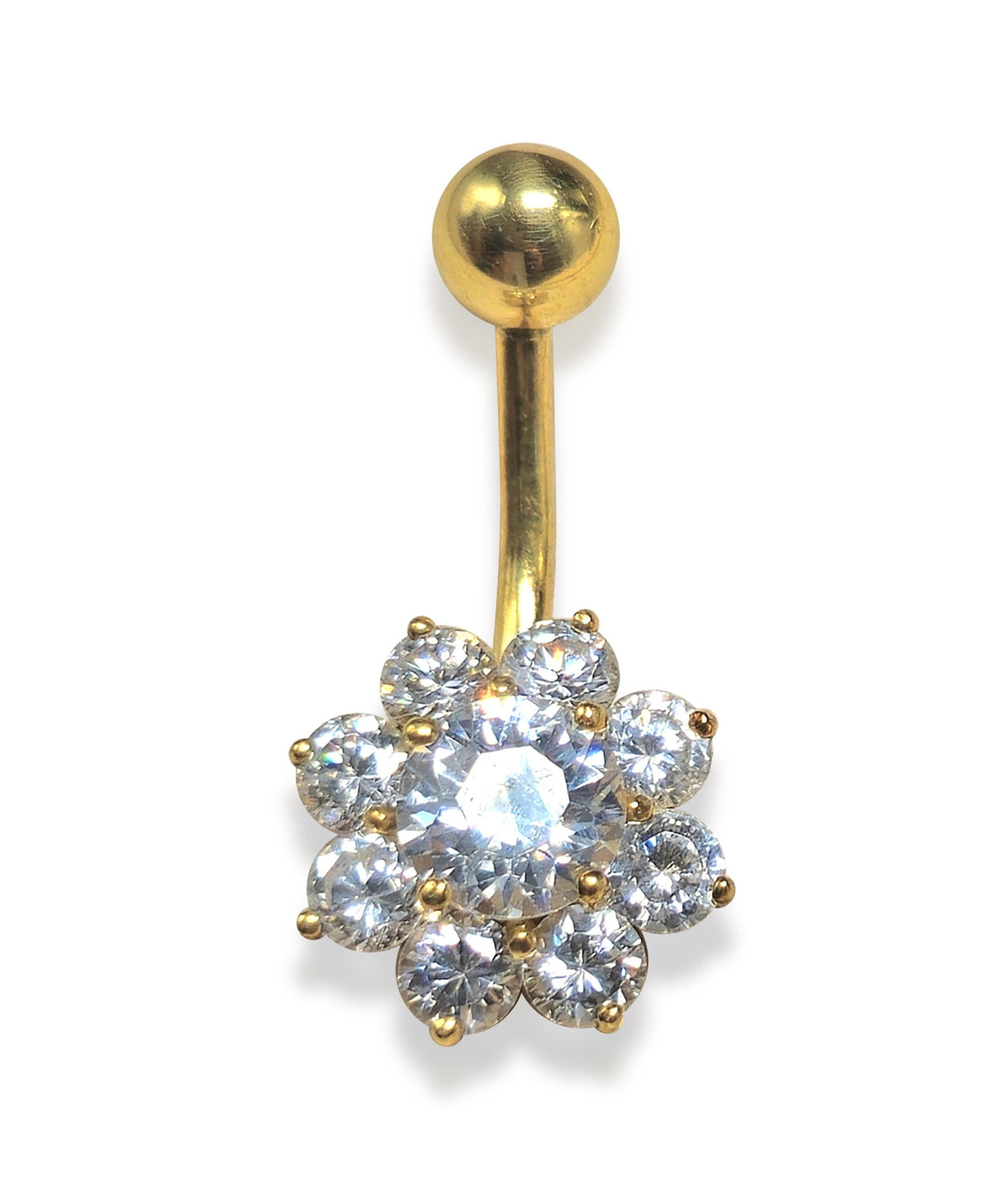 14K Gold Flower Belly Button Ring: Crystal Navel Piercing