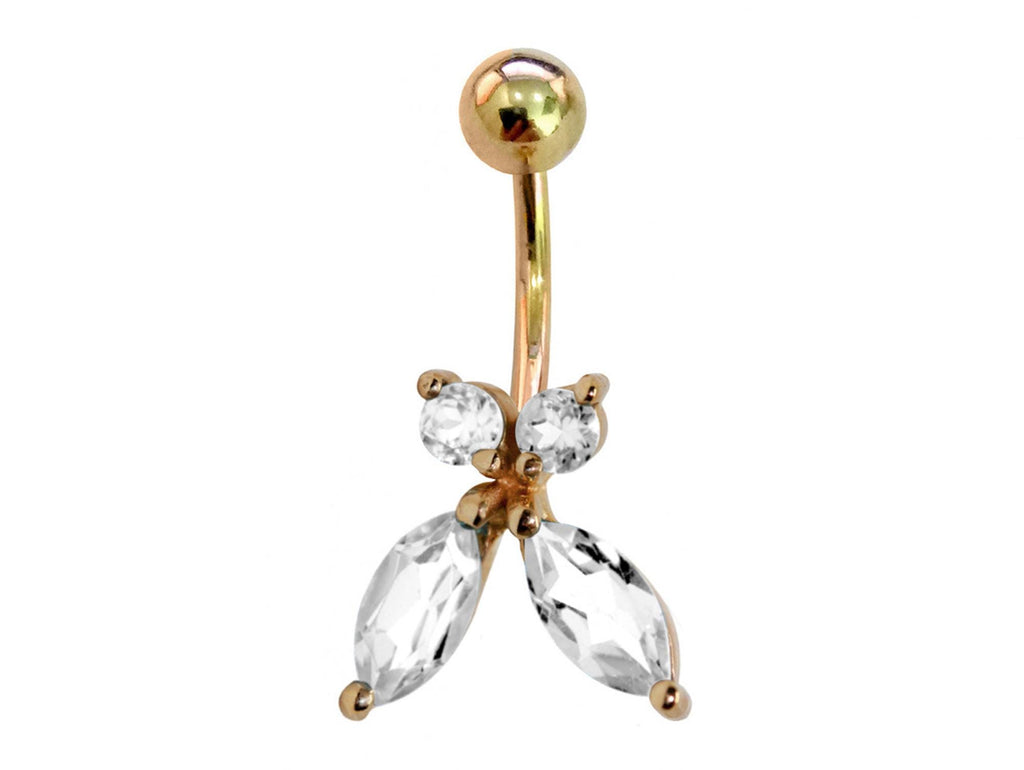 14K Gold Belly Button Ring: Crystal Navel Piercing Jewelry