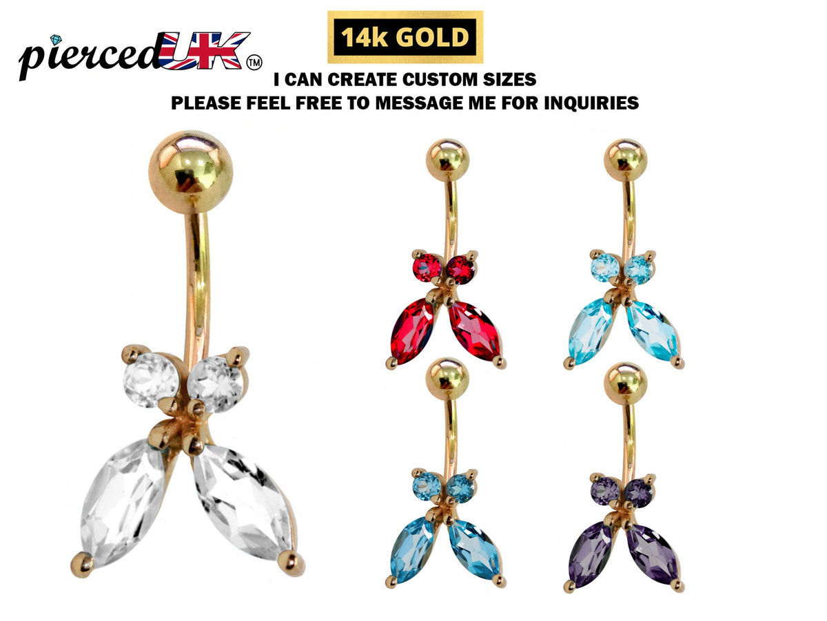 14K Gold Belly Button Ring: Crystal Navel Piercing Jewelry