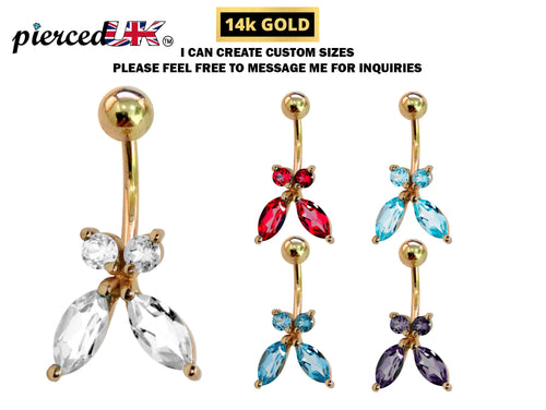 14K Gold Belly Button Ring: Crystal Navel Piercing Jewelry