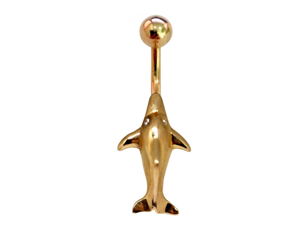 14K Gold Dolphin Belly Button Ring: Body Piercing Jewelry