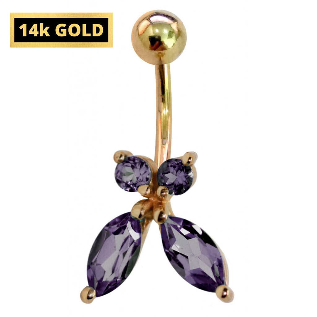 14K Gold Belly Button Ring: Crystal Navel Piercing Jewelry