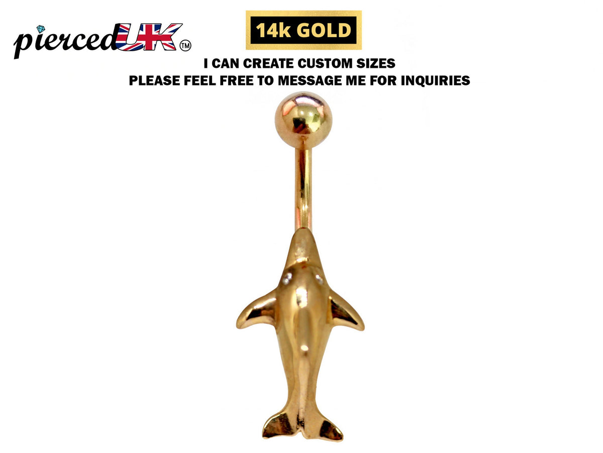 14K Gold Dolphin Belly Button Ring: Body Piercing Jewelry