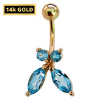 14K Gold Belly Button Ring: Crystal Navel Piercing Jewelry