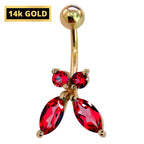 14K Gold Belly Button Ring: Crystal Navel Piercing Jewelry
