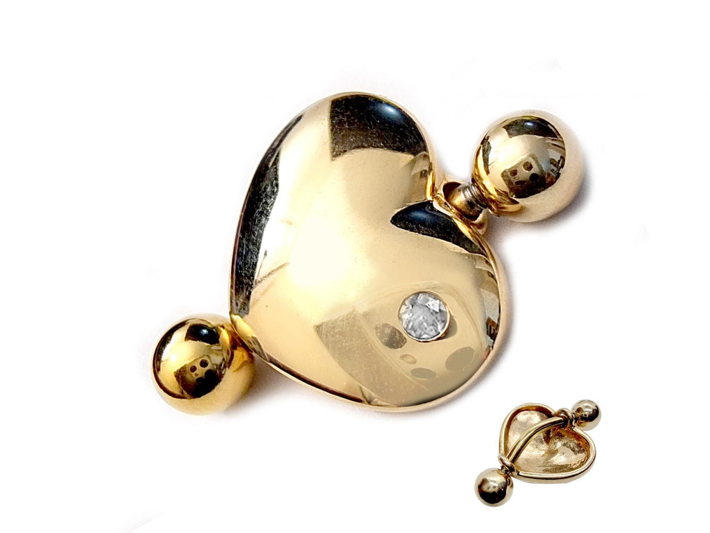 14K Gold Heart Belly Ring: Gemstone Navel Piercing Jewelry