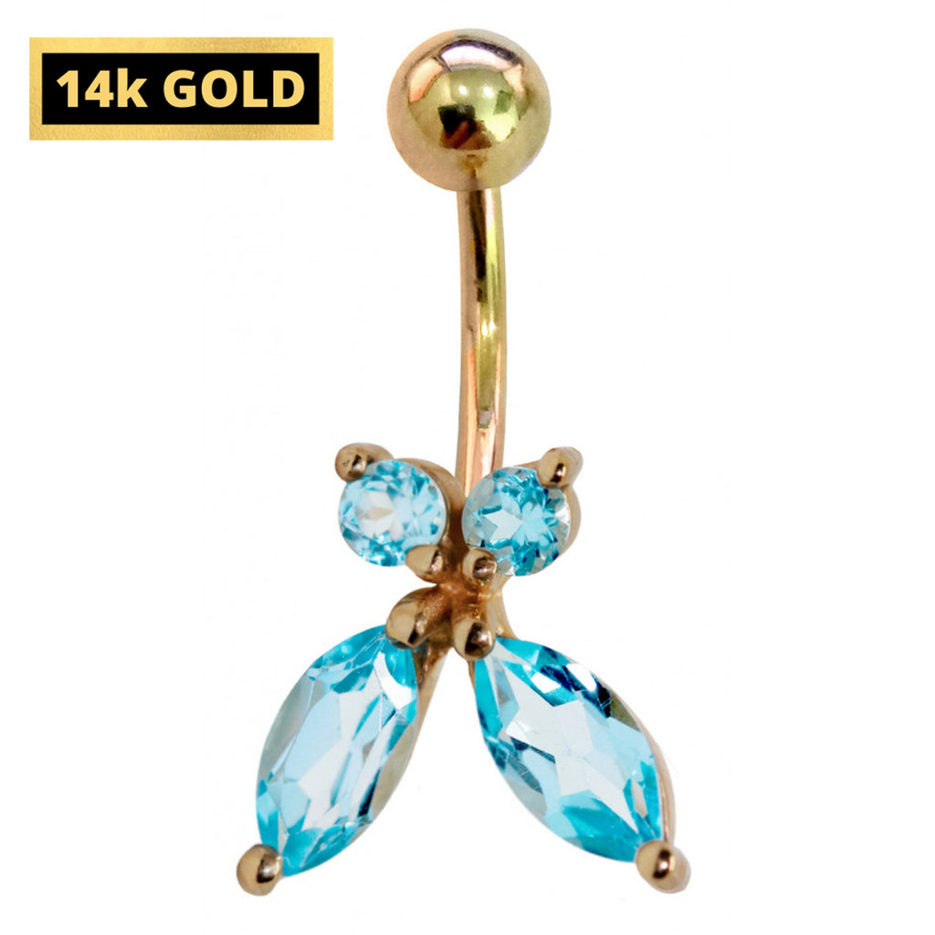 14K Gold Belly Button Ring: Crystal Navel Piercing Jewelry