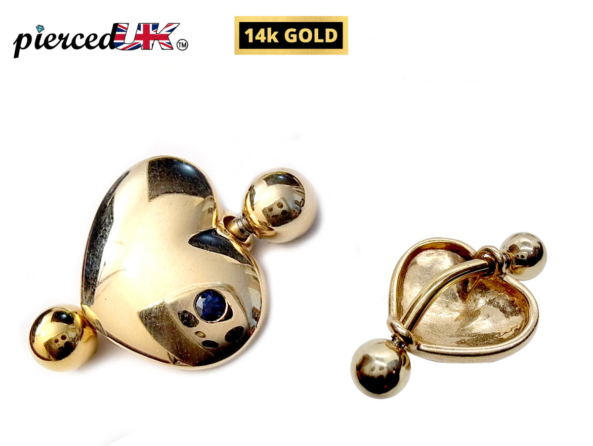 14K Gold Heart Belly Ring: Gemstone Navel Piercing Jewelry