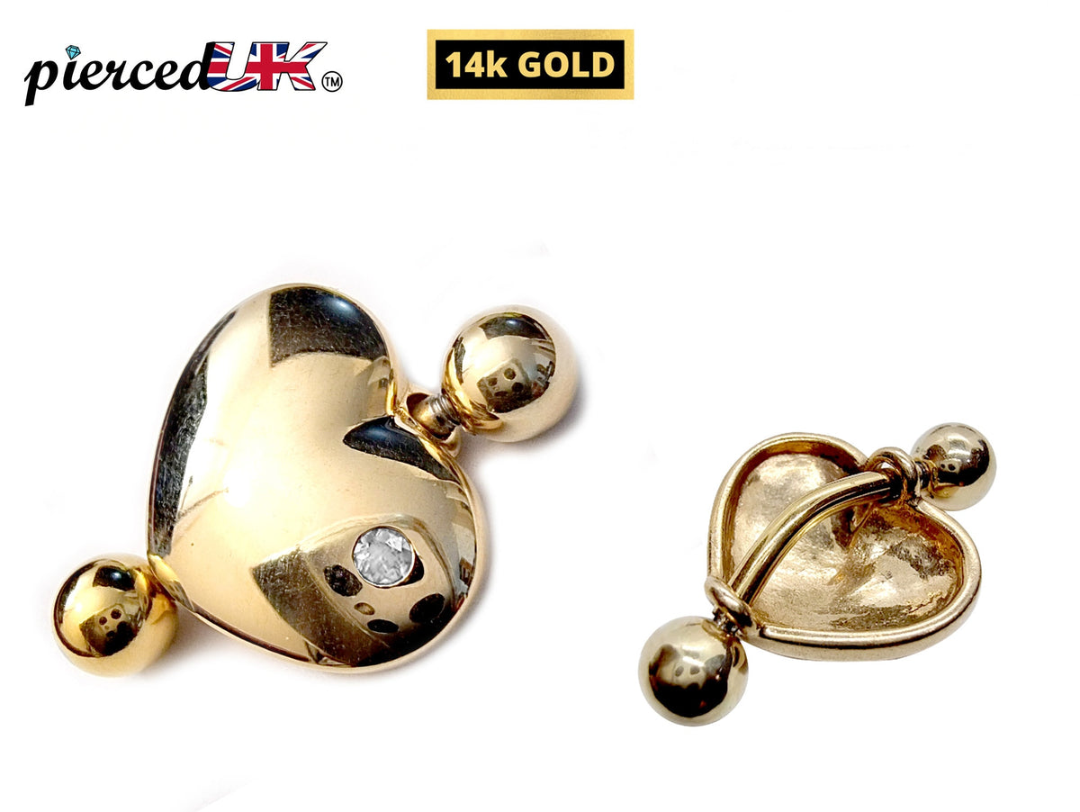 14K Gold Heart Belly Ring: Gemstone Navel Piercing Jewelry