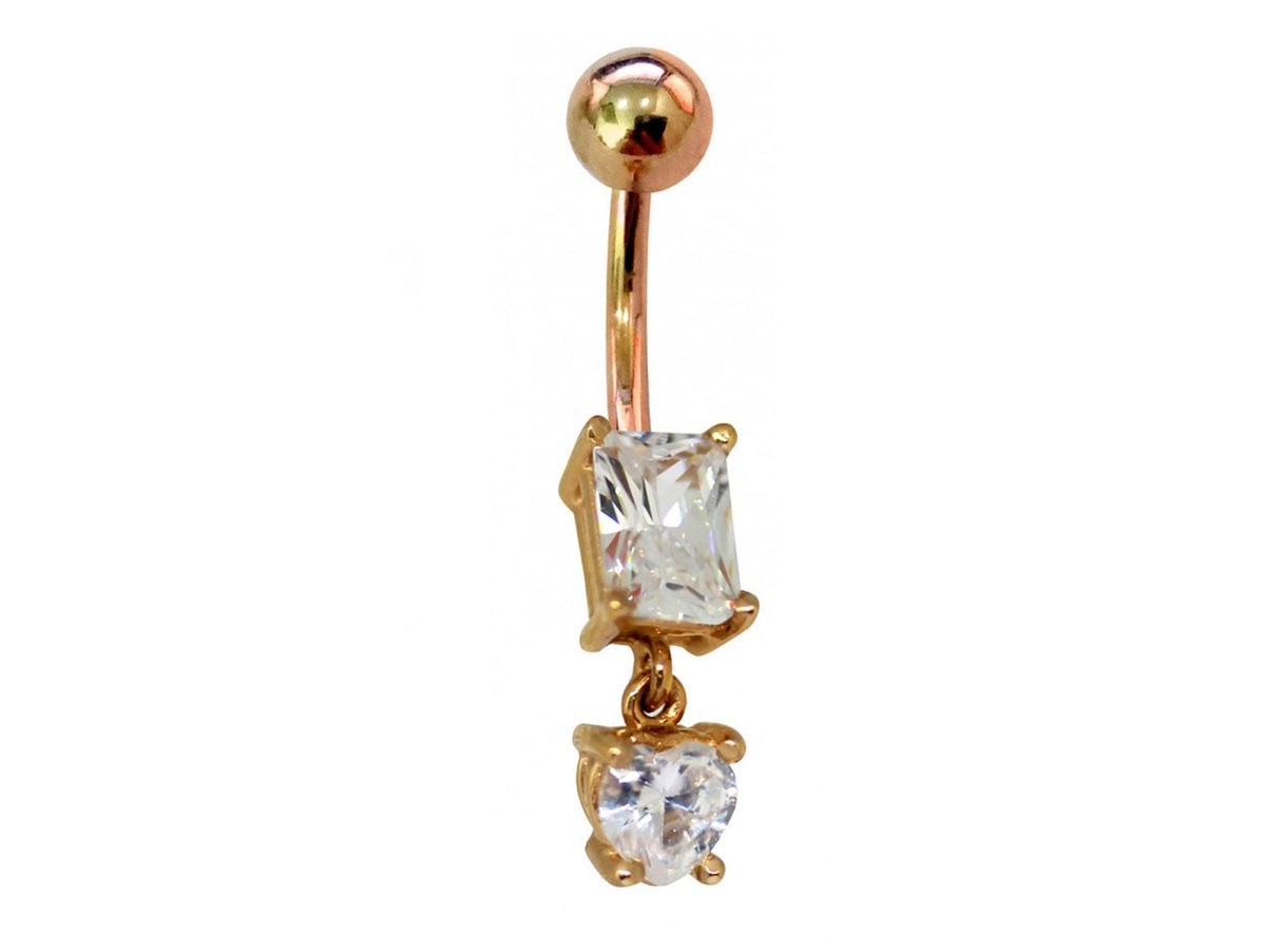14K Gold Crystal Dangle Belly Bar: Hand-Polished Belly Button Ring