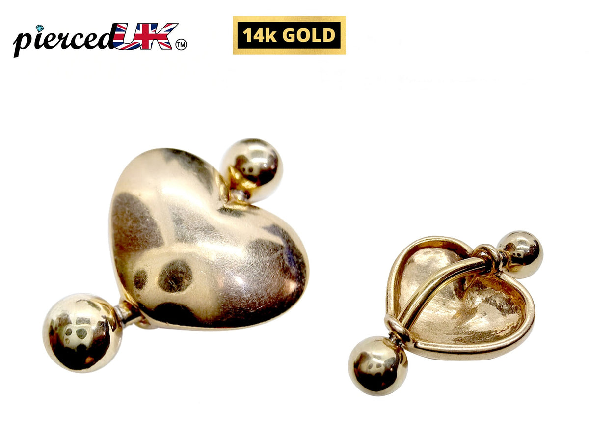 14K Gold Heart Belly Ring: Gemstone Navel Piercing Jewelry