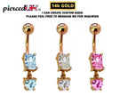 14K Gold Crystal Dangle Belly Bar: Hand-Polished Belly Button Ring