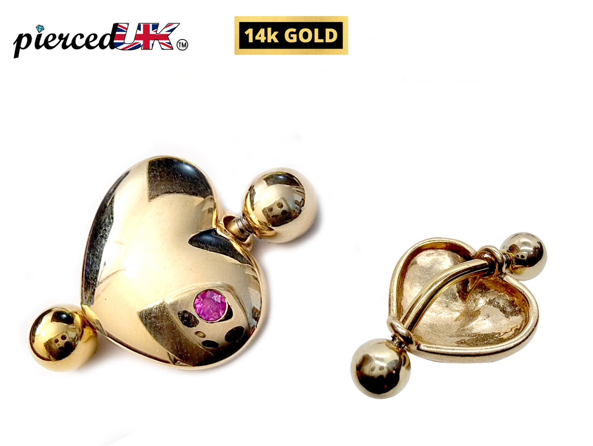 14K Gold Heart Belly Ring: Gemstone Navel Piercing Jewelry