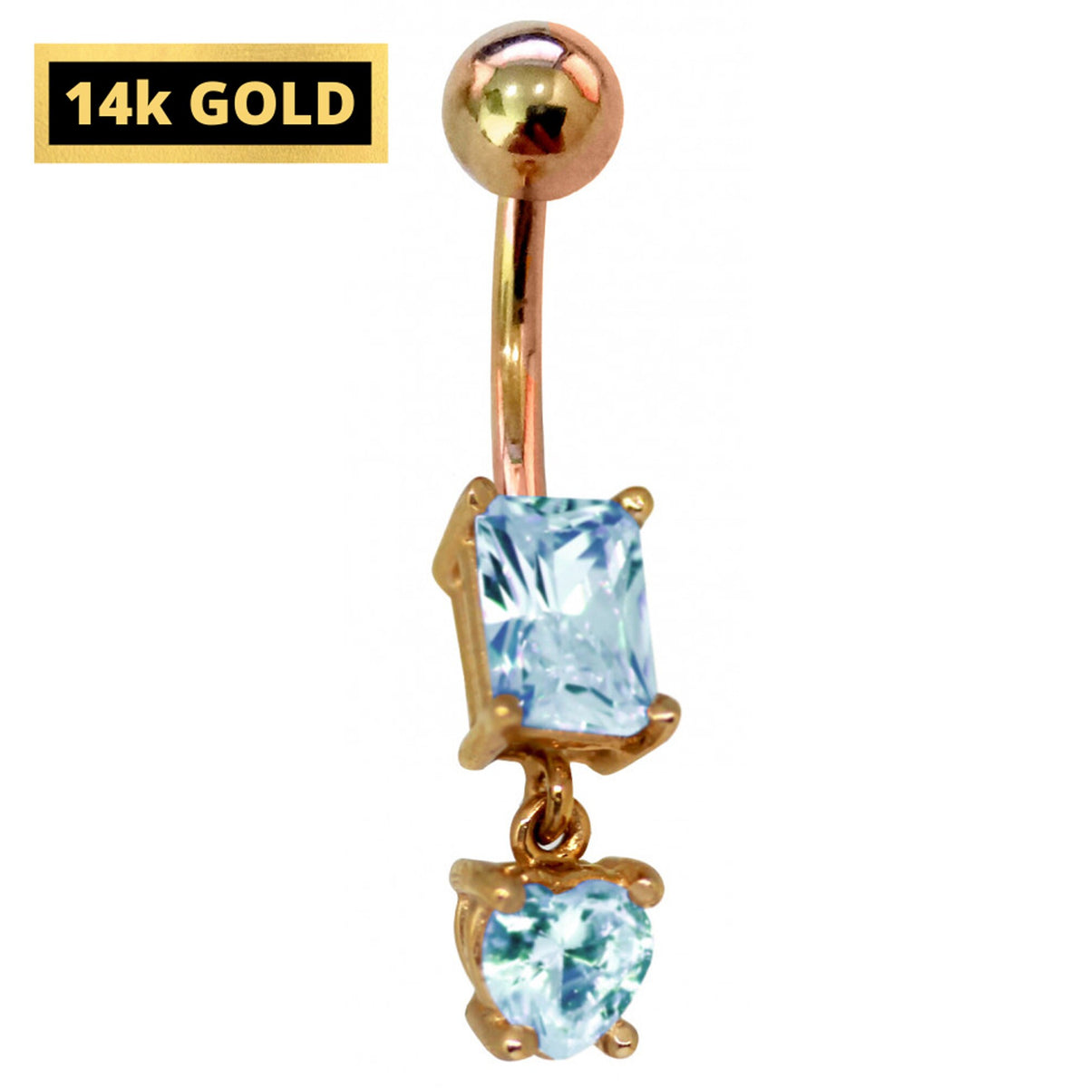 14K Gold Crystal Dangle Belly Bar: Hand-Polished Belly Button Ring