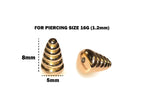 14K Gold Tapered Spiral Piercing Part: 16G Labret, Nipple Barbell