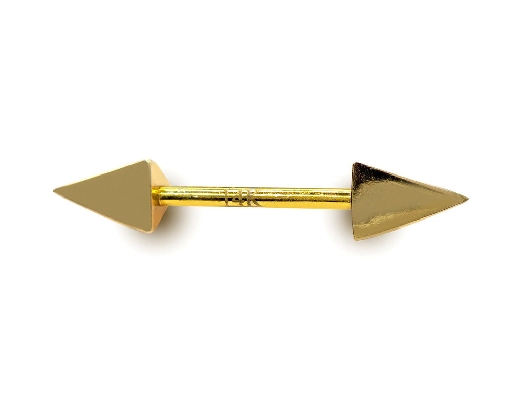 14K Gold Spike Nipple Barbell: 16G Body Piercing Jewelry