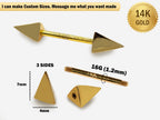 14K Gold Spike Nipple Barbell: 16G Body Piercing Jewelry