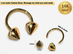 14K Gold Cone Septum Horseshoe Barbell - 16G Lip, Nose, Ear Piercing