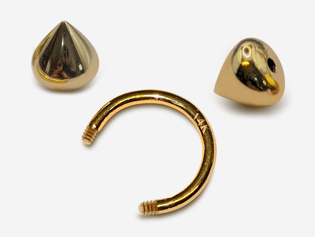 14K Gold Cone Septum Horseshoe Barbell - 16G Lip, Nose, Ear Piercing