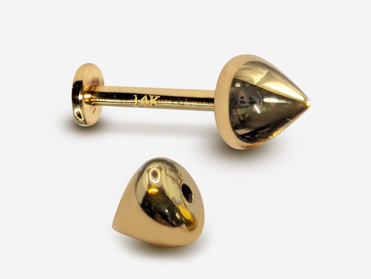 14K Gold Cone Labret Stud: 16G Lip & Tragus Piercing