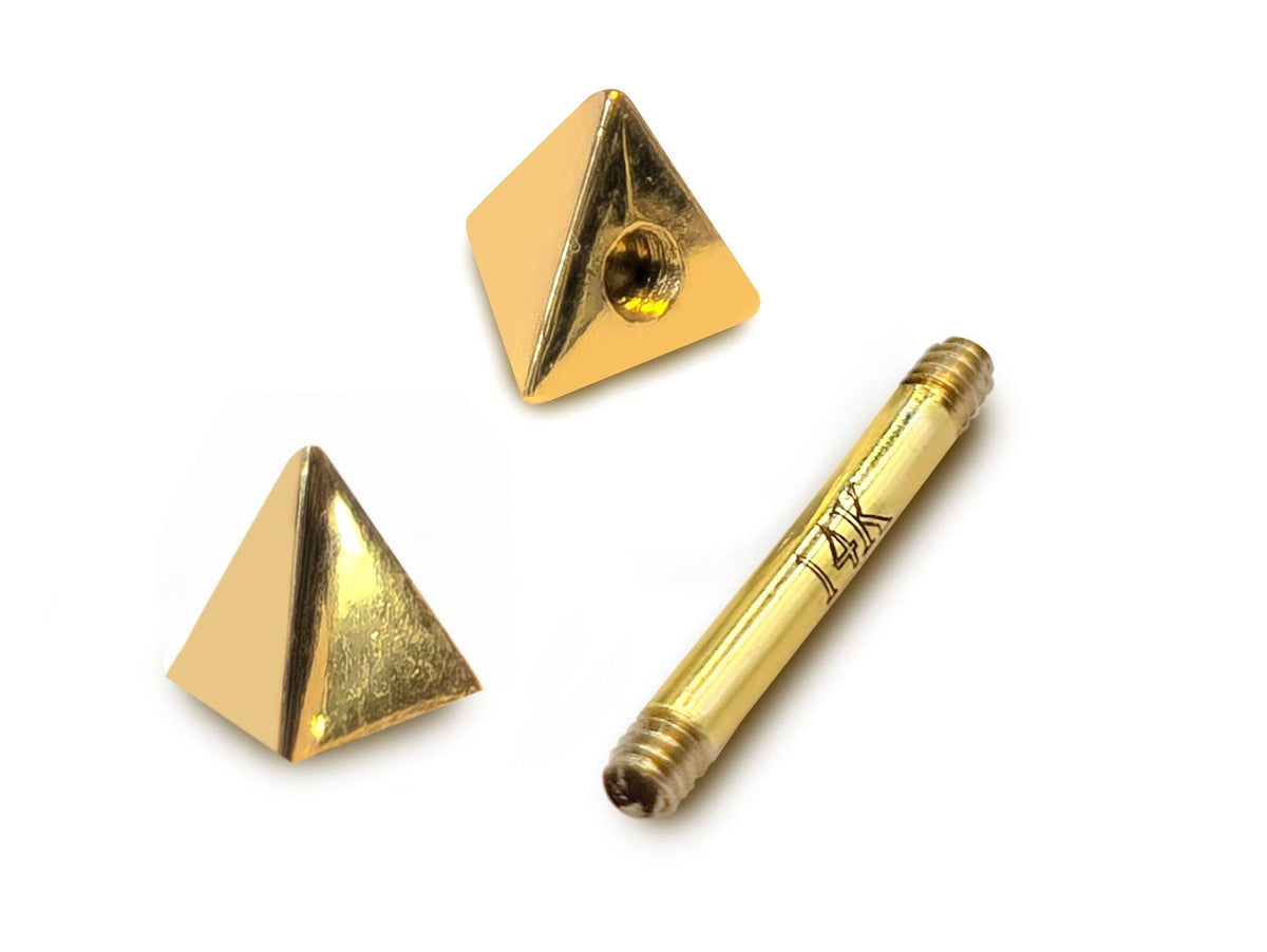 14K Gold Pyramid Barbell: 14G Nipple Piercing Jewelry