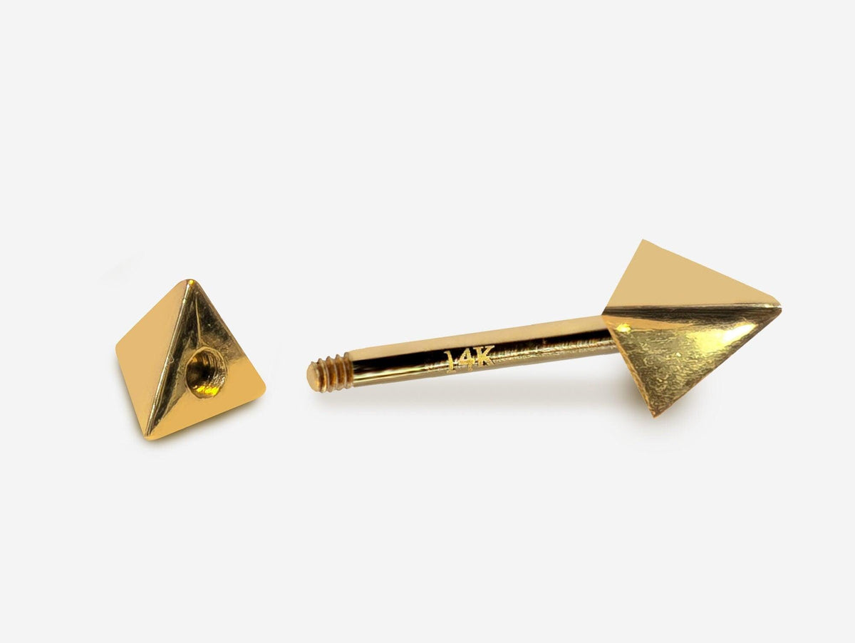 14K Gold Pyramid Barbell: 14G Nipple Piercing Jewelry
