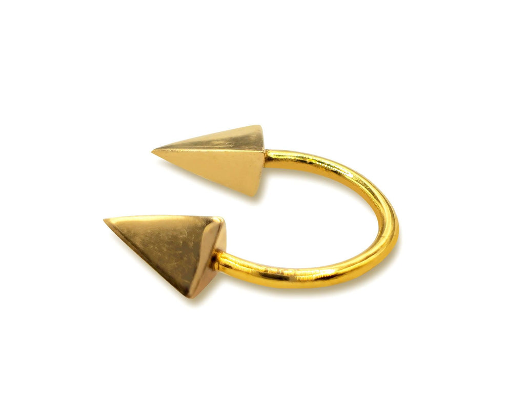 14K Gold Septum Ring: Horseshoe Barbell with Pyramid Spikes, 16G