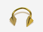 14K Gold Septum Ring: Horseshoe Barbell with Pyramid Spikes, 16G