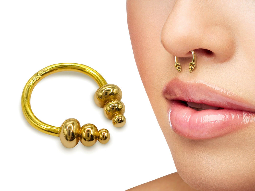 14K Gold Septum Horseshoe Barbell: Unique Lip/Nose Piercing (14G)