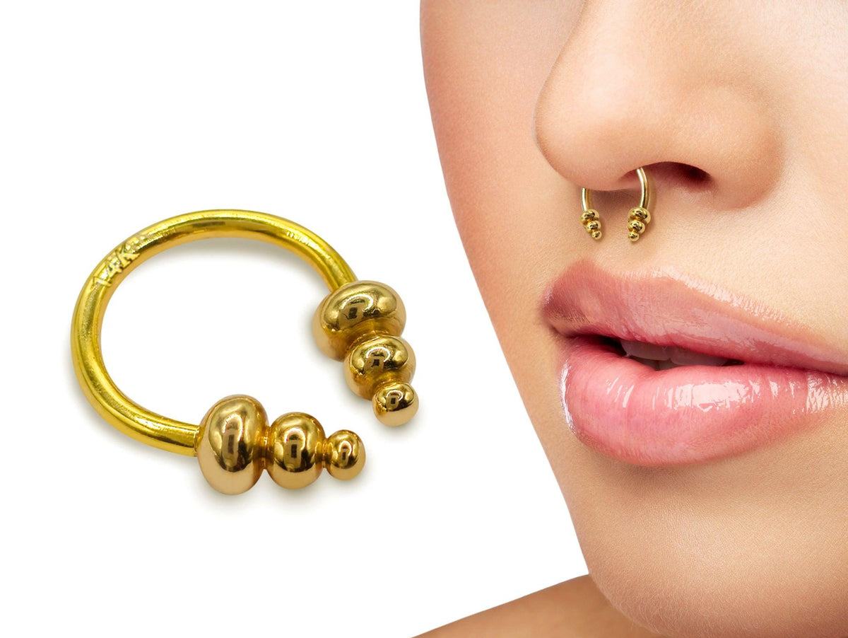 14K Gold Septum Horseshoe Barbell: Unique Lip/Nose Piercing (14G)
