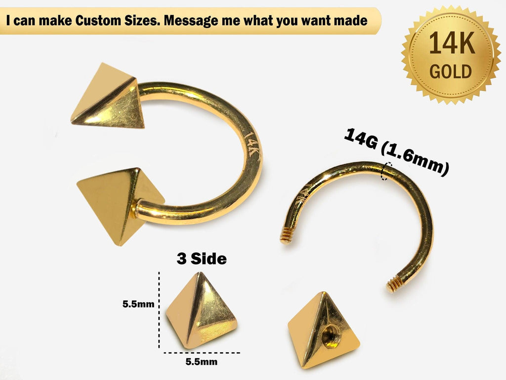 14K Gold Pyramid Septum Ring: 14G Horseshoe Barbell