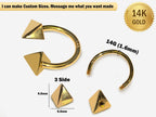 14K Gold Pyramid Septum Ring: 14G Horseshoe Barbell