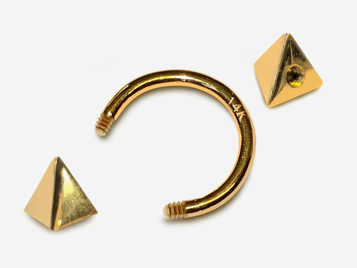 14K Gold Pyramid Septum Ring: 14G Horseshoe Barbell