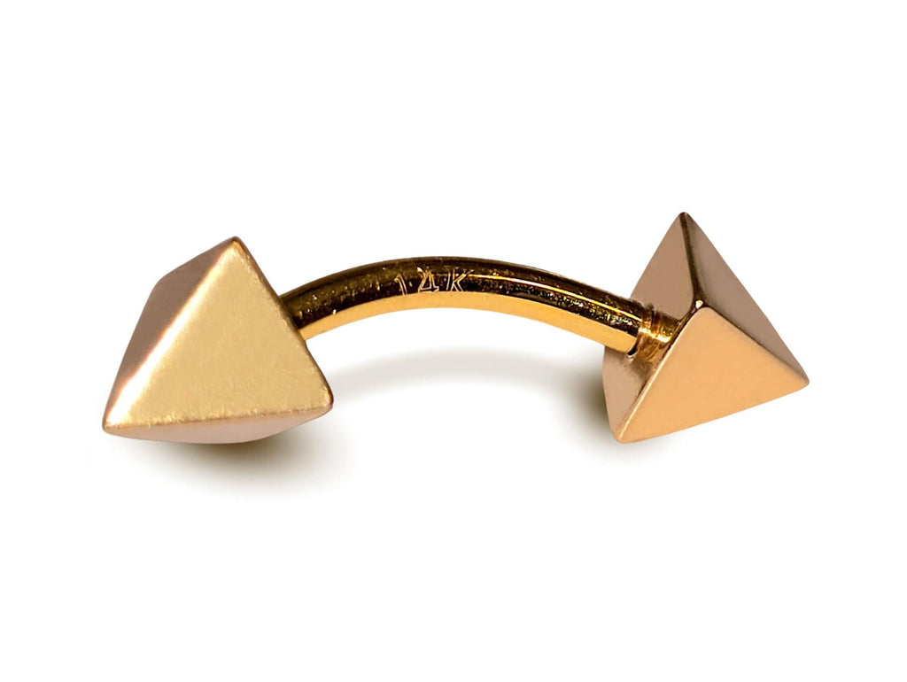 14K Gold Pyramid Spike Eyebrow Barbell: 14G Body Piercing