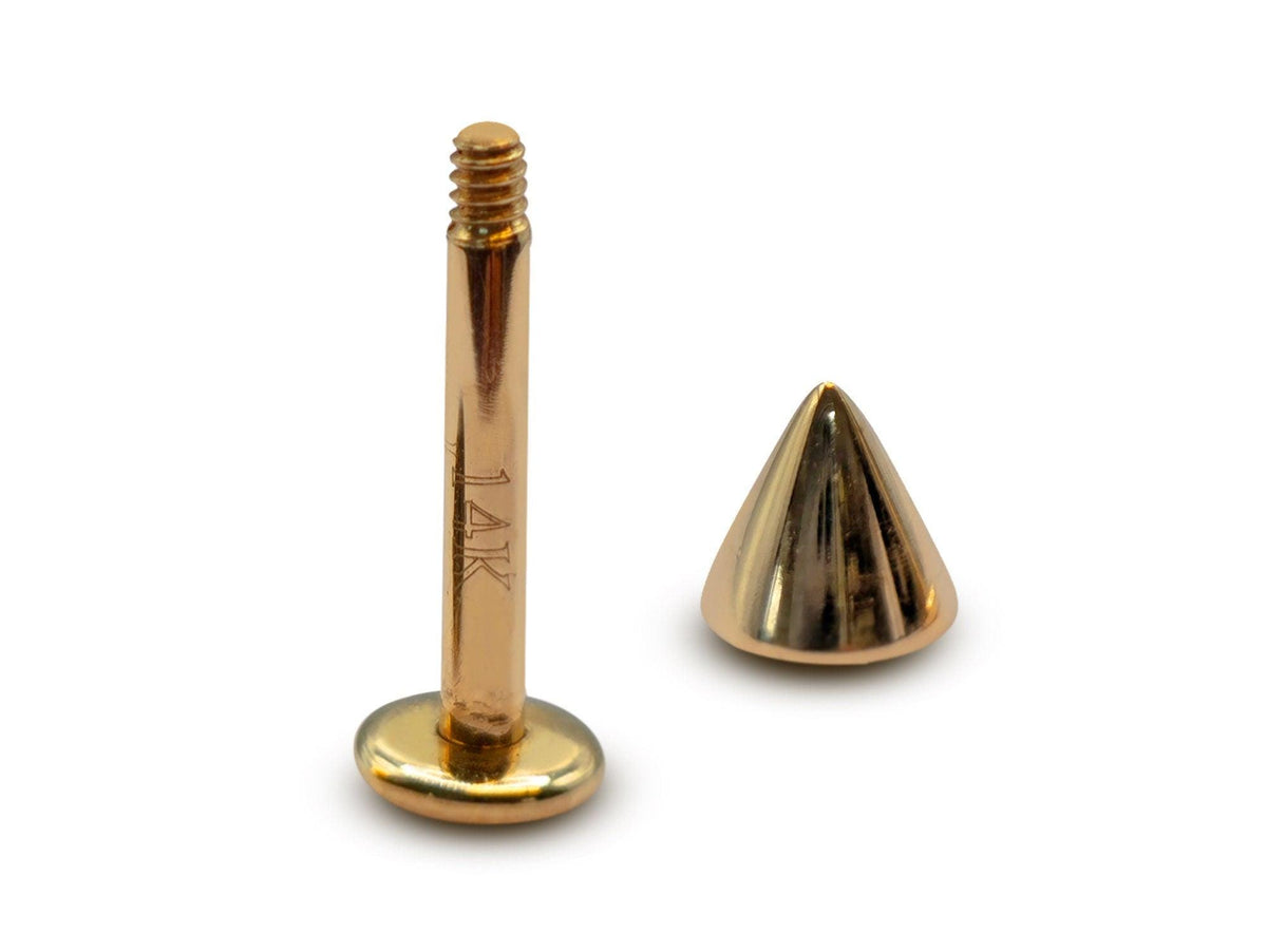 14K Gold Cone Labret Stud: 14G Lip Piercing, Tragus Earring
