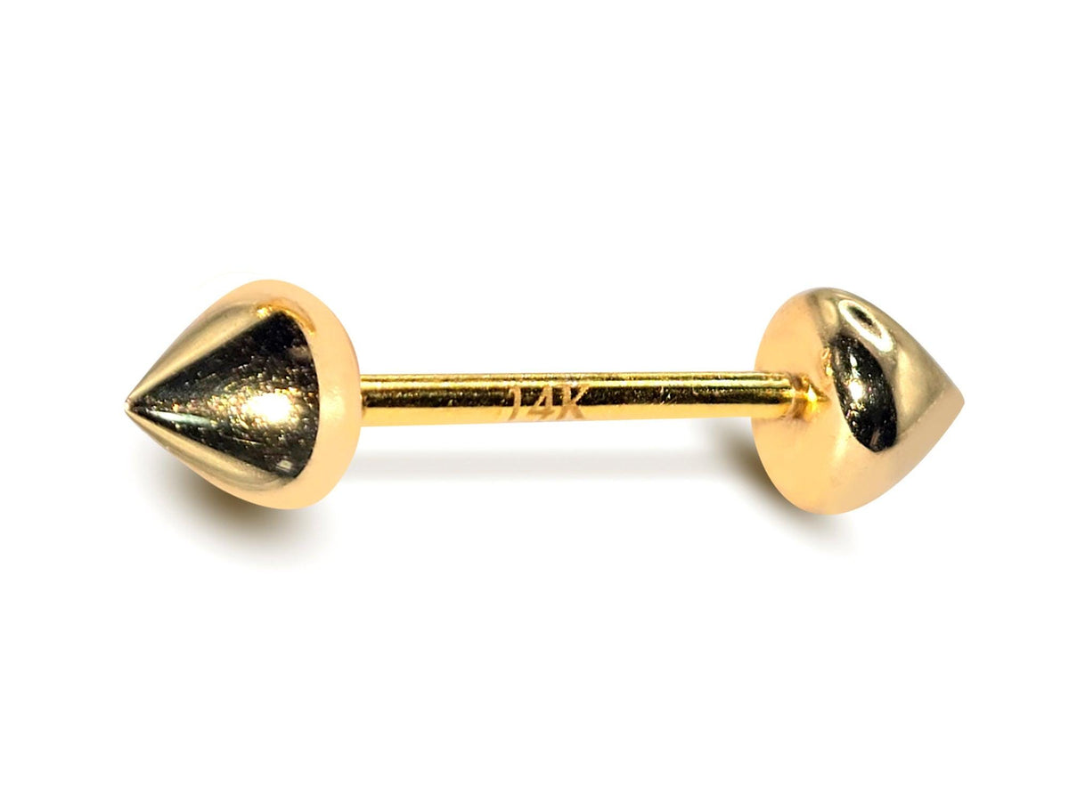 14K Gold Nipple Barbell: 16G Cone End Body Piercing