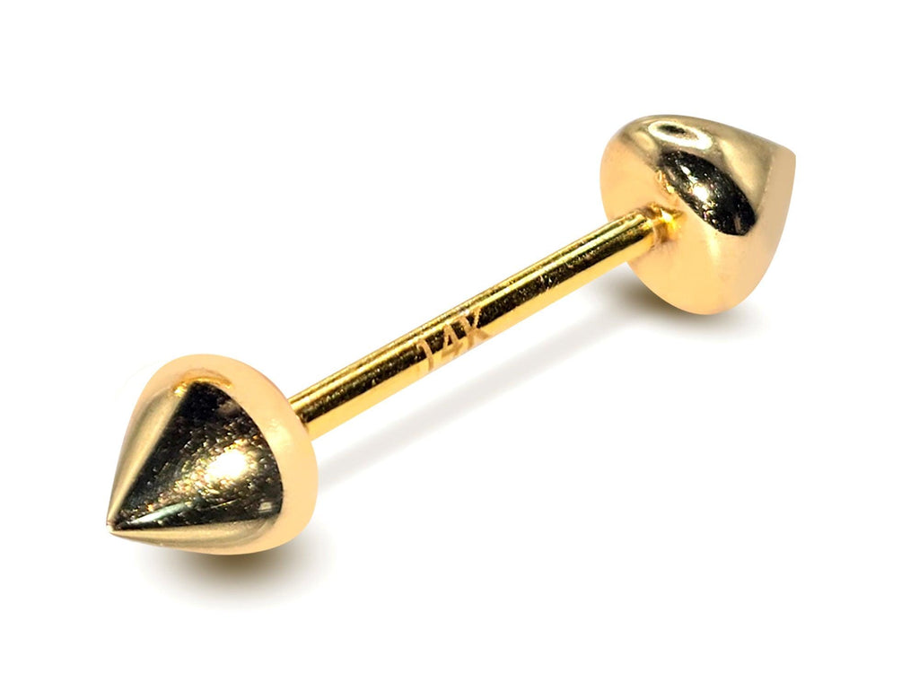 14K Gold Nipple Barbell: 16G Cone End Body Piercing