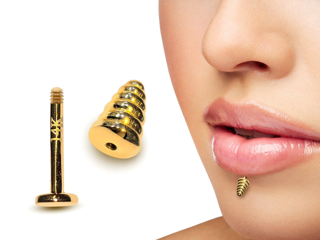 14K Gold Dumbbell Labret Stud: 16G Lip Piercing Jewelry