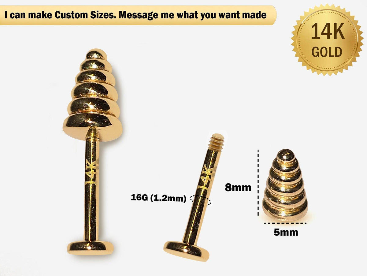 14K Gold Dumbbell Labret Stud: 16G Lip Piercing Jewelry