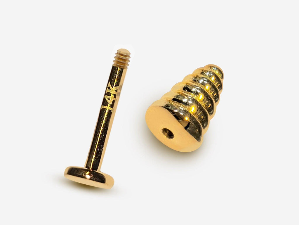 14K Gold Dumbbell Labret Stud: 16G Lip Piercing Jewelry
