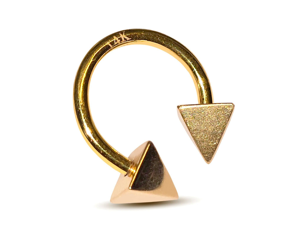 14K Gold Pyramid Septum Ring: Horseshoe Barbell, 14G Lip Piercing