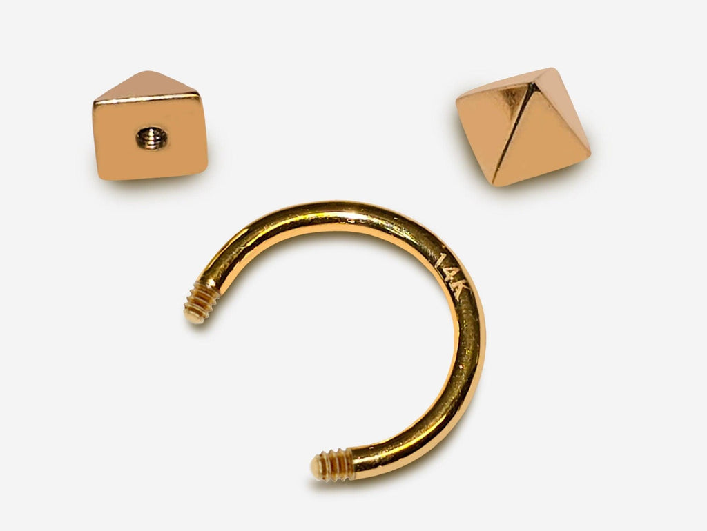 14K Gold Pyramid Septum Ring: Horseshoe Barbell, 14G Lip Piercing